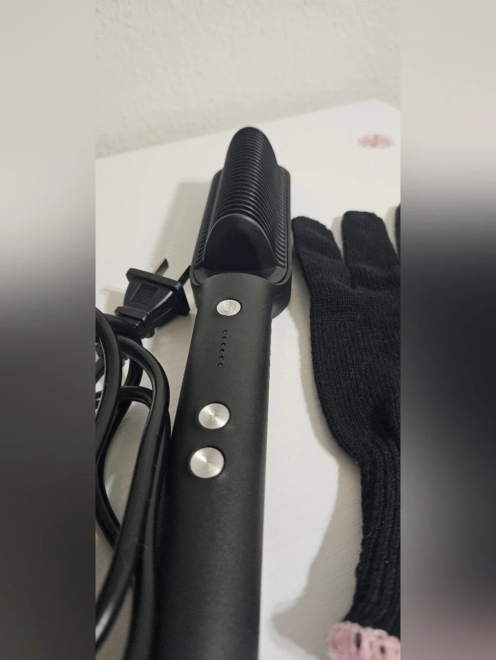 Black Heated Hair Styling Brush with Protective Glove